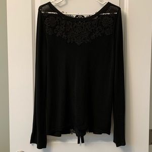 WHBM Black Sweater Top With Lace Pattern